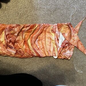 Tiger Mist Swirl Pattern Dress in Orange and Pink